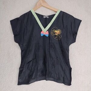 Silk Embroidered Dragon Tunic Womens One Size Black Green V Neck Bow Jacquard